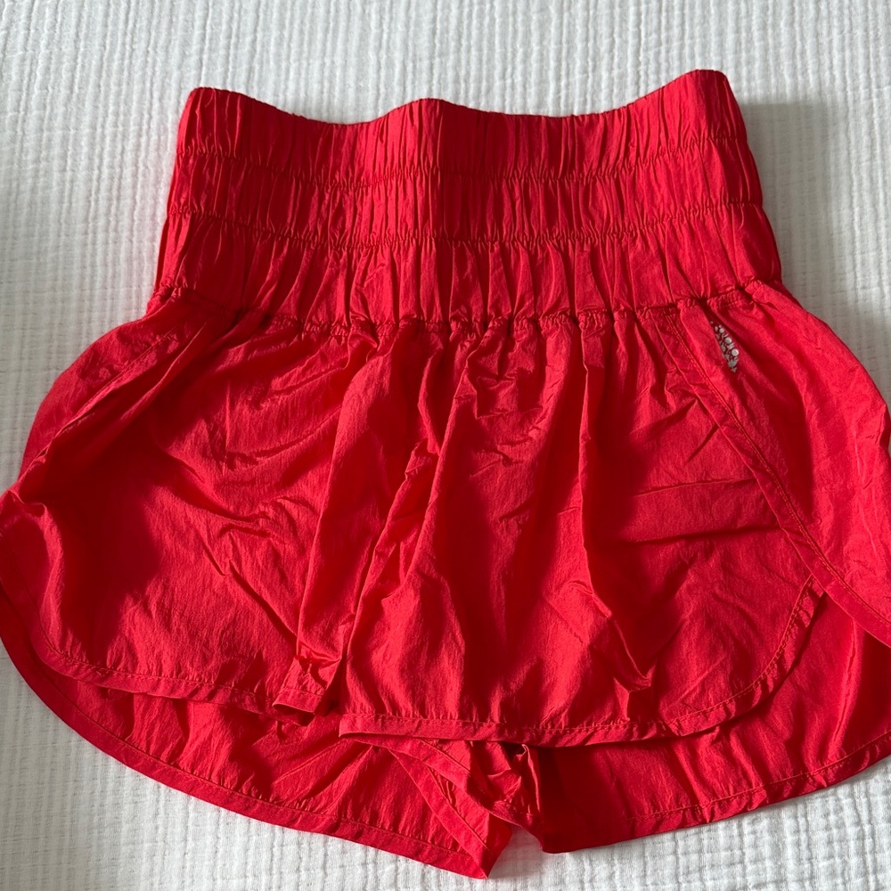 FP Movement by Free People Red Smocked-Waist Athletic Shorts